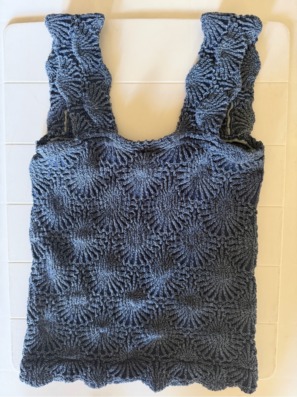 Blue Textured Crochet Tank Top from Free People